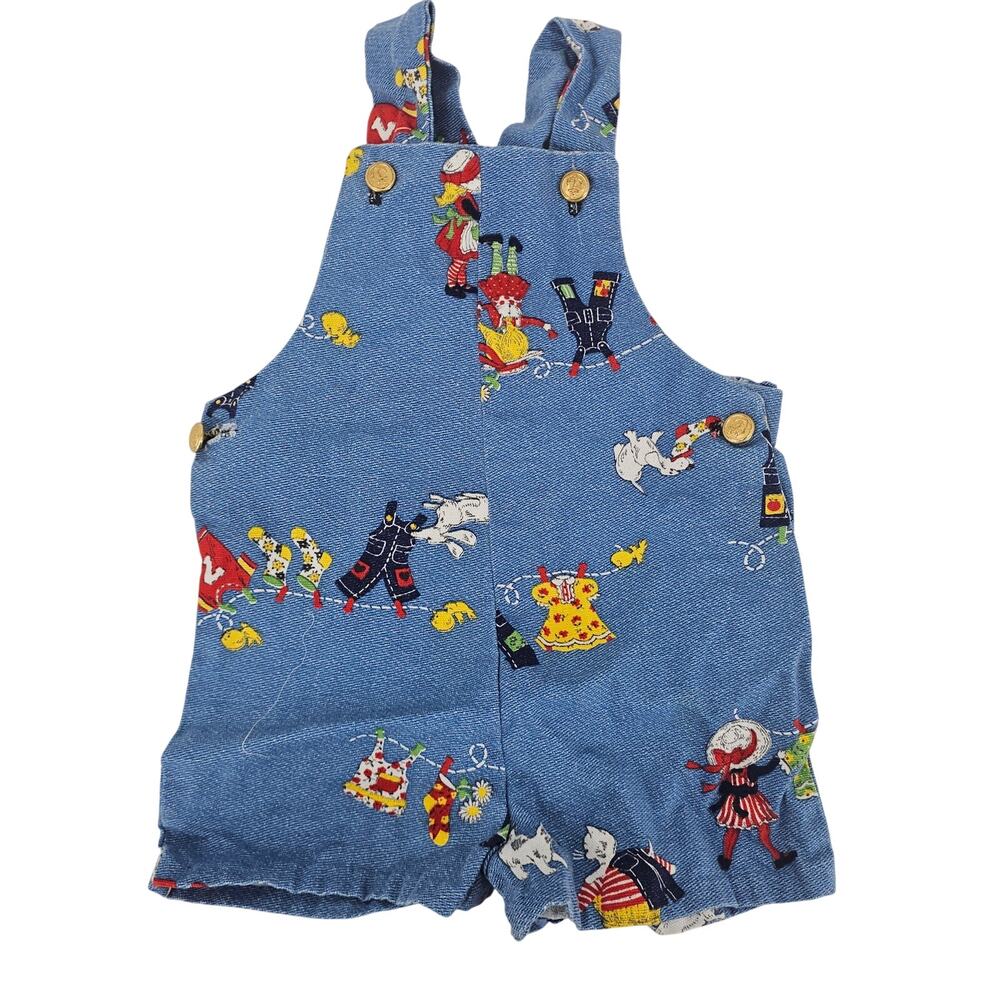 Vintage 70's Holly Hobby Denim Print Overall Bib Shortalls Toddler Girl 4T 4027